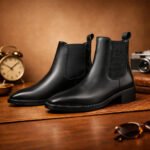 Italian Shape Black Chelsea Boots for Men with both side elastic