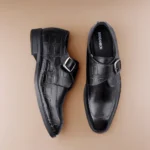Men's Premium Black Leather Formal Single Monk Straps Shoes for Office, Wedding & Party Wear