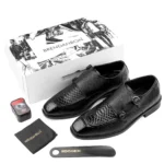 Men's Premium Black Leather Formal Monk Double Straps Shoes for Office, Wedding & Party Wear - Image 2