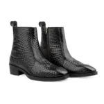 Mens Black Crust Leather Printed Boots - Image 6