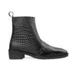 Mens Black Crust Leather Printed Boots - Image 4