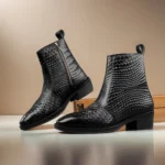 Mens Black Crust Leather Printed Boots