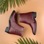 Mens Brown Crust Leather Printed Boots