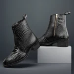 Mens Black Crust Leather Storm Design Boots