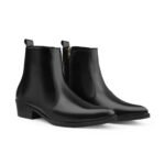 Mens Black Crust Leather Chelsea Boot Pointed Toe - Image 2