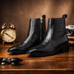 Premium Snake-Embossed Black Leather Ankle Boots