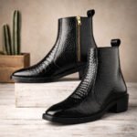 Mens Black Crust Leather Storm Design Boots