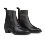 Luxury Crocodile-Embossed Black Leather Ankle Boots - Image 3