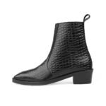 Luxury Crocodile-Embossed Black Leather Ankle Boots - Image 7