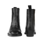 Luxury Crocodile-Embossed Black Leather Ankle Boots - Image 6