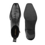 Luxury Crocodile-Embossed Black Leather Ankle Boots - Image 5