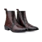Elegant Embossed Brown Crust Leather Zipper Ankle Boots - Image 2