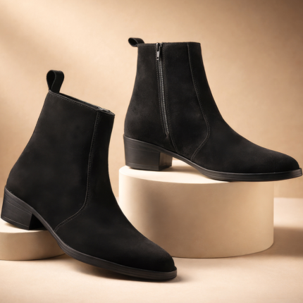 Mens Black Suede Leather Chelsea Boot Pointed Toe