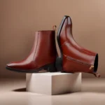 Premium Crust Leather Zipper Ankle Tan Boots for Men