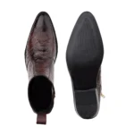 Elegant Embossed Brown Crust Leather Zipper Ankle Boots - Image 3