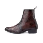 Elegant Embossed Brown Crust Leather Zipper Ankle Boots - Image 4