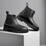 Mens Black Crust Leather Korean Design Boots