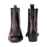 Elegant Embossed Brown Crust Leather Zipper Ankle Boots with flower print - Image 4