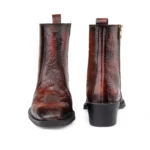 Elegant Embossed Tan Crust Leather Zipper Ankle Boot with flower print - Image 3
