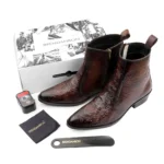 Elegant Embossed Brown Crust Leather Zipper Ankle Boots - Image 5