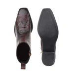 Elegant Embossed Brown Crust Leather Zipper Ankle Boots with flower print - Image 6