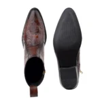 Elegant Embossed Tan Crust Leather Zipper Ankle Boots with flower print - Image 5