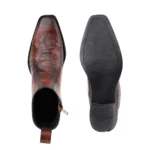 Elegant Embossed Tan Crust Leather Zipper Ankle Boot with flower print - Image 5
