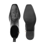 Elegant Embossed Black Crust Leather Zipper Ankle Boots with flower print - Image 6