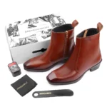 Premium Crust Leather Zipper Ankle Tan Boots for Men - Image 2
